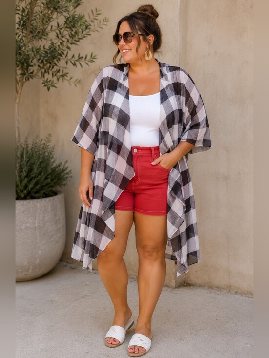 LuLaRoe Tops - Lularoe NEW Women's Fit L-2x: Black & White Buffalo Check Open Front Kimono
